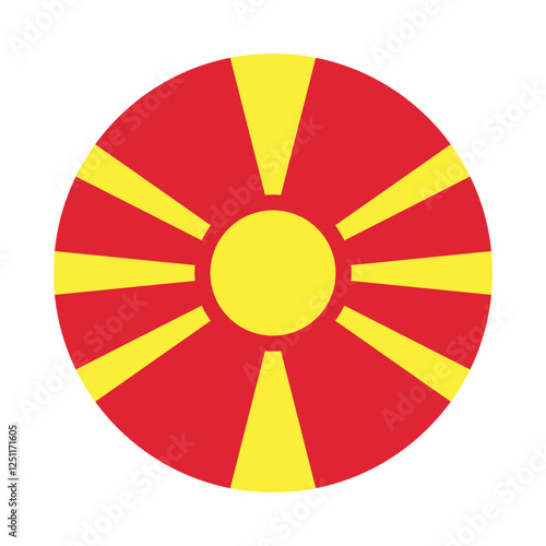 Flag of North Macedonia. North Macedonia circle flag logo icon digital vector illustration