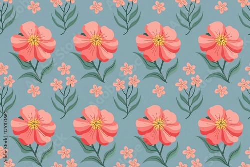 Wallpaper Mural Vibrant Floral Pattern on Blue Background Torontodigital.ca