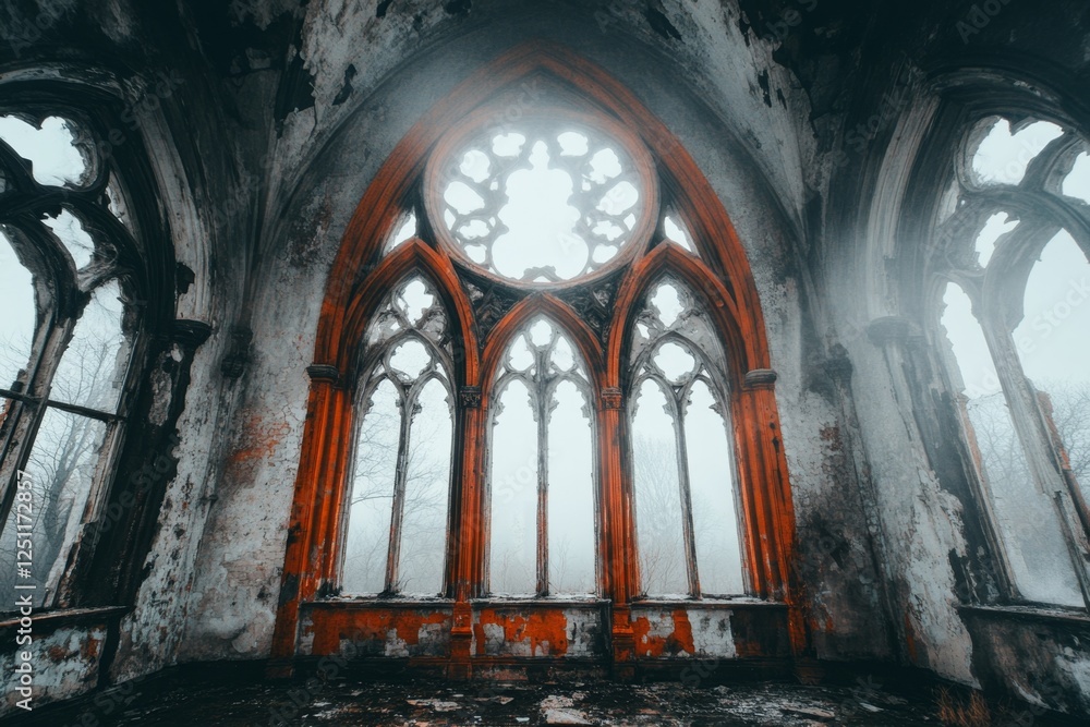 Fototapeta premium A haunted castle eerie main hall, filled with cobwebs, shadows, and mysterious whispers