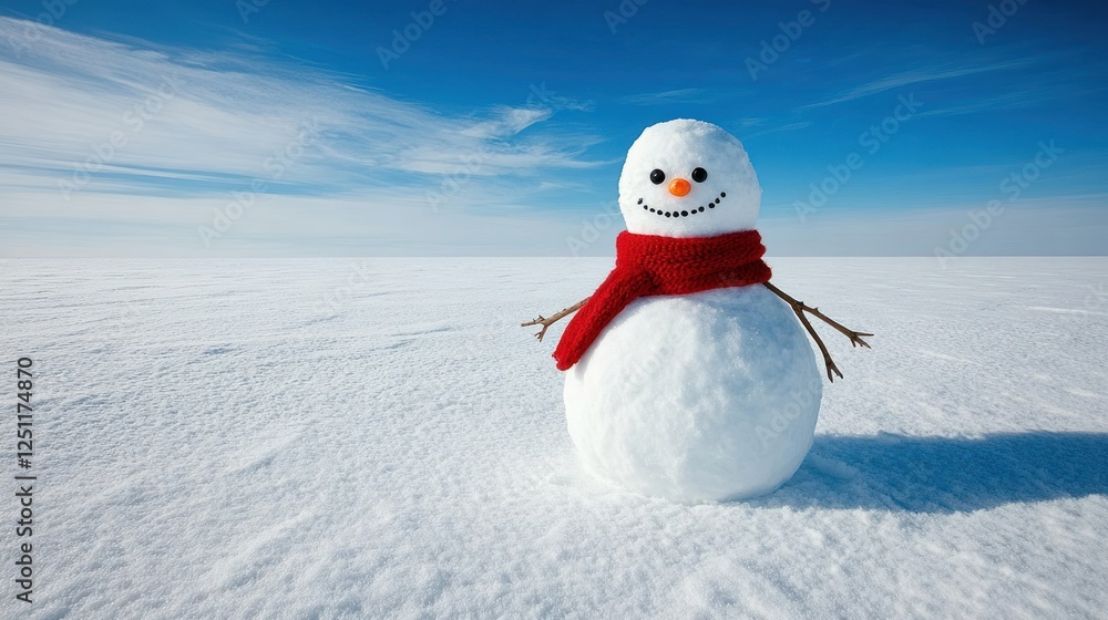 A cheerful snowman stands in a snowy winter landscape A cheerful snowman stands in a snowy winter landscape