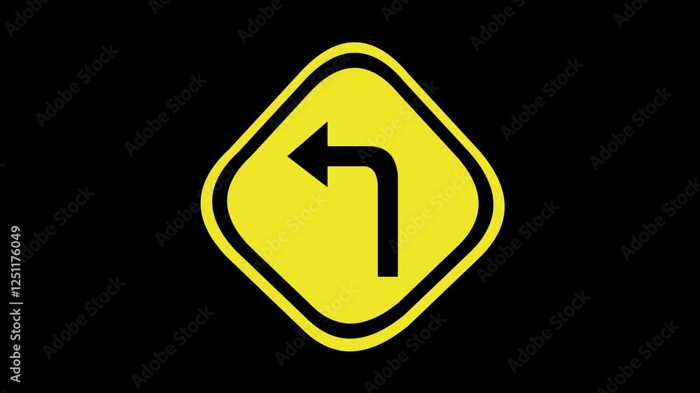 video animation traffic signage to turn left symbol, on a transparent background with alpha channel set to zero video animation traffic signage to turn left symbol, on a transparent background with alpha channel set to zero