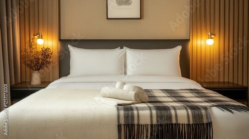 Wallpaper Mural Elegant and soft wool blanket draped over a clean, modern bed. Torontodigital.ca