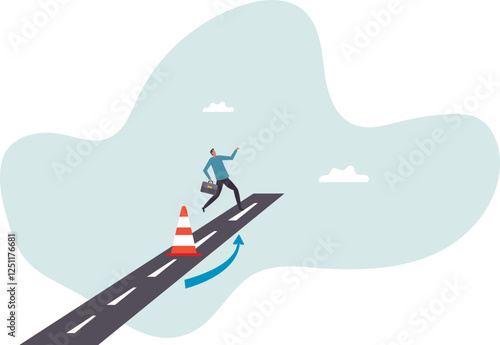 Overcome business obstacle, blocker, effort to break through road block,business concept.flat character.