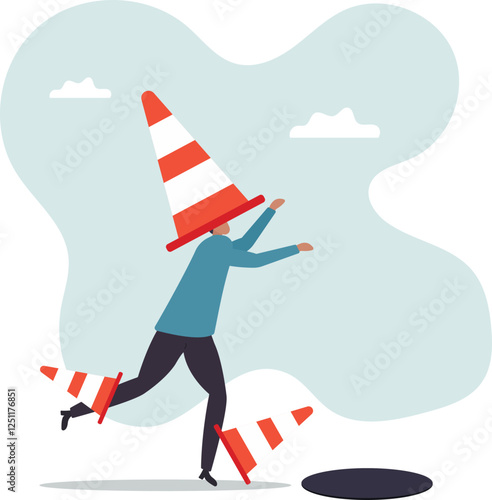 Blind and frustrated business direction, mistake or failure, trap or crisis ahead, risk and uncertainty.business concept.flat character.