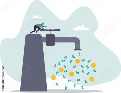 Cash flow, making profit from business or earning from stock investment.business concept.flat character.