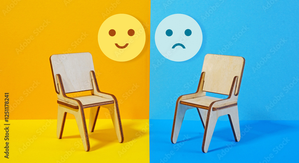 Fototapeta premium Bipolar disorder is shown with photo of happy and sad icons