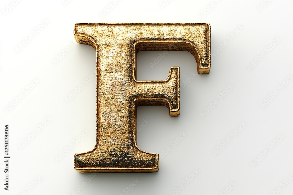The gold serif font of the 3D letter F is isolated on a white backdrop. Generative Ai The gold serif font of the 3D letter F is isolated on a white backdrop. Generative Ai