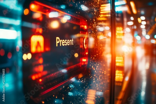 A minimalist representation of a digital check-in screen with a "Present" button