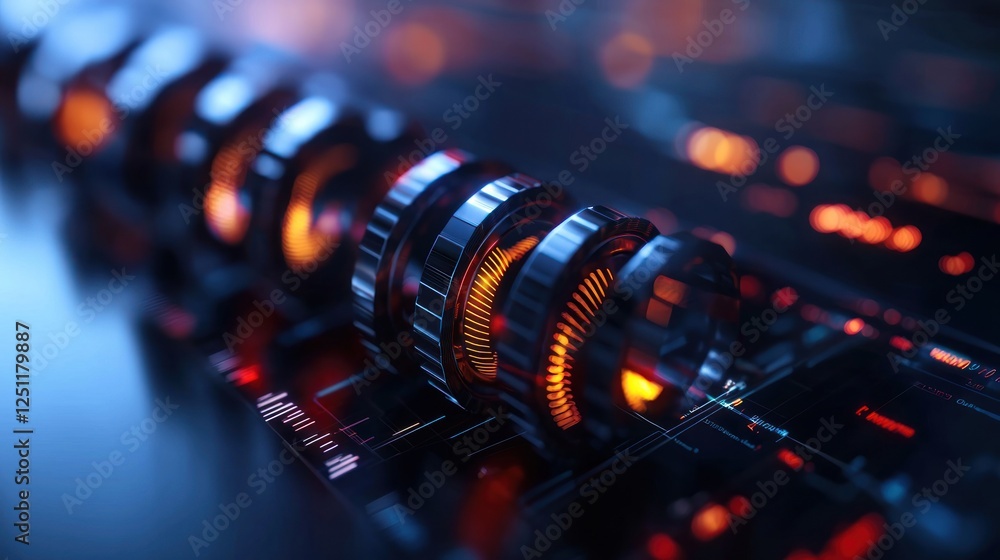 Glowing gears mechanism, futuristic tech background Glowing gears mechanism, futuristic tech background
