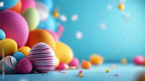 Easter holiday celebration, colorful decorations, festive spring atmosphere, 3D illustration photo