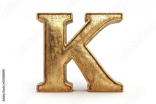 The gold serif font of the 3D letter K is isolated on a white backdrop. Generative Ai photo