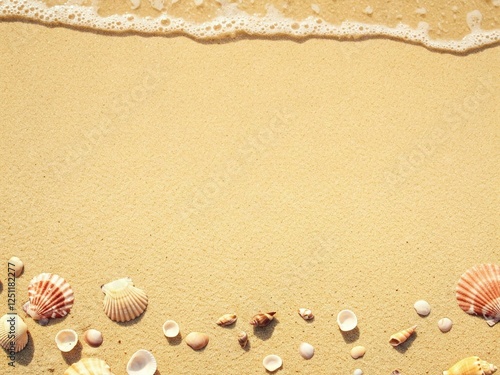 Summer Beach Background with Shells and Waves photo