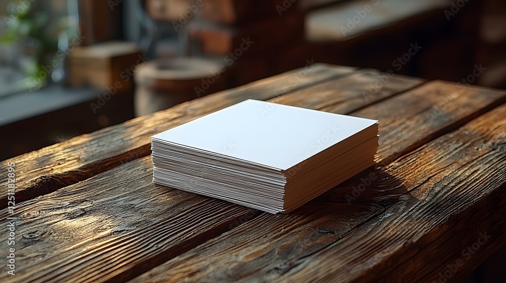 A stack of elegant blank greeting cards neatly arranged on a wooden desk with soft natural lighting illuminating the scene and a slightly blurred background creating a clean A stack of elegant blank greeting cards neatly arranged on a wooden desk with soft natural lighting illuminating the scene and a slightly blurred background creating a clean