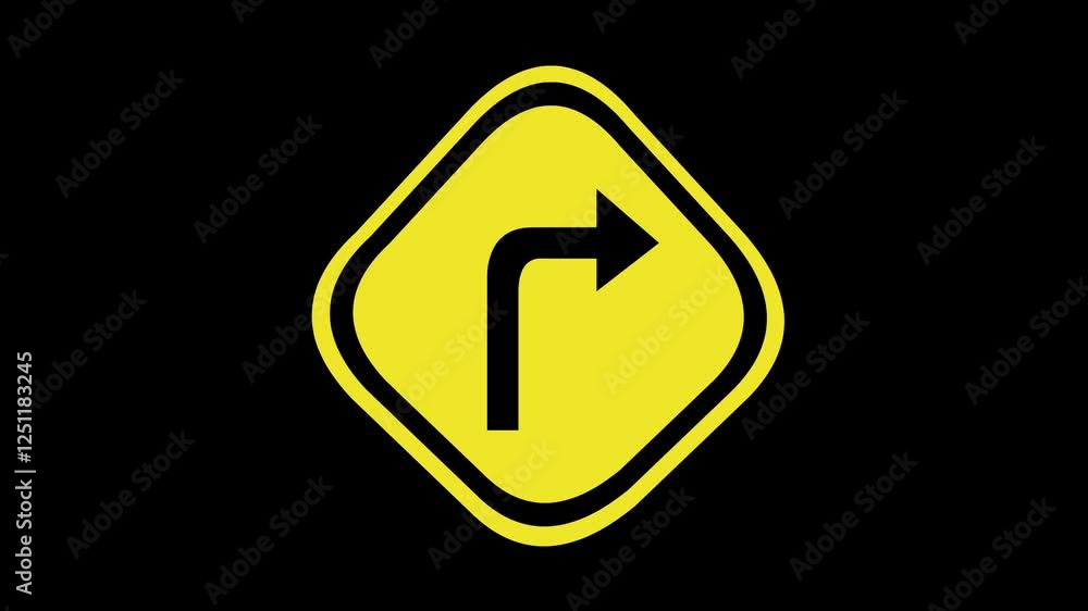 video animation traffic signage to turn right symbol, on a transparent background with alpha channel set to zero video animation traffic signage to turn right symbol, on a transparent background with alpha channel set to zero