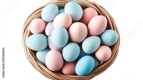 Wallpaper Mural a rustic wooden Easter basket overflowing with pastel eggs, cozy farmhouse style, photorealistic, isolated on white background Torontodigital.ca
