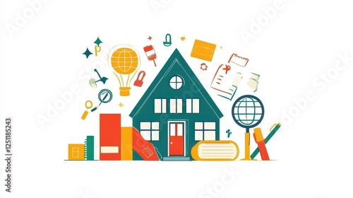 Colorful Illustration of Learning and Home Environment