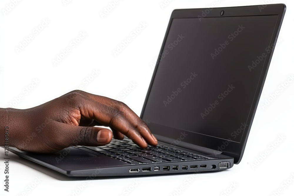 Hand on Laptop Keyboard with Blank Screen Ready for Typing and Productivity Hand on Laptop Keyboard with Blank Screen Ready for Typing and Productivity