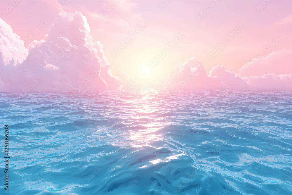 Obraz premium Serene pastel sunset over calm ocean waters. Dreamlike, peaceful, and idyllic seascape. Perfect for relaxation and wellness themes.