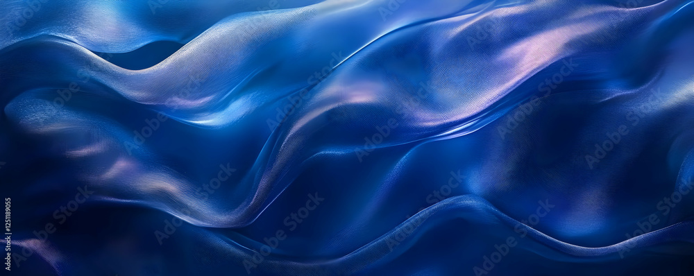 Obraz premium Blue silk waves, dark background, abstract design