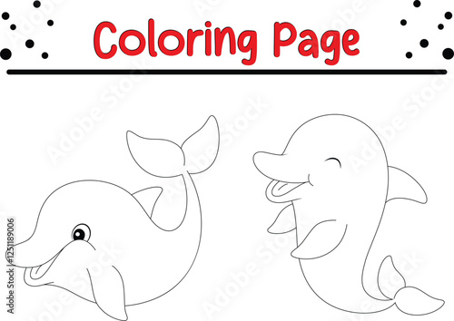 Cute Dolphin coloring page. Sea animal coloring book page