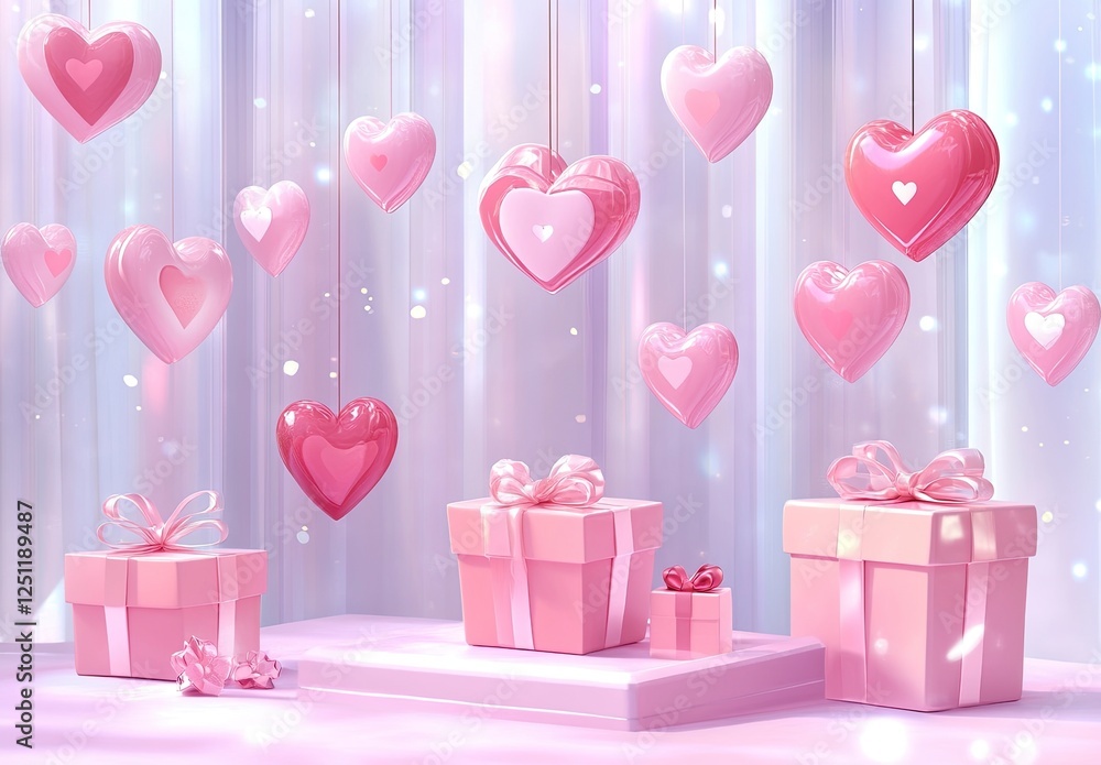 3D vector podium background with pink hearts and gift boxes for product presentation, Valentine's Day sale promotion template design illustration. Vector illustration on a pastel color background. 3D vector podium background with pink hearts and gift boxes for product presentation, Valentine's Day sale promotion template design illustration. Vector illustration on a pastel color background.