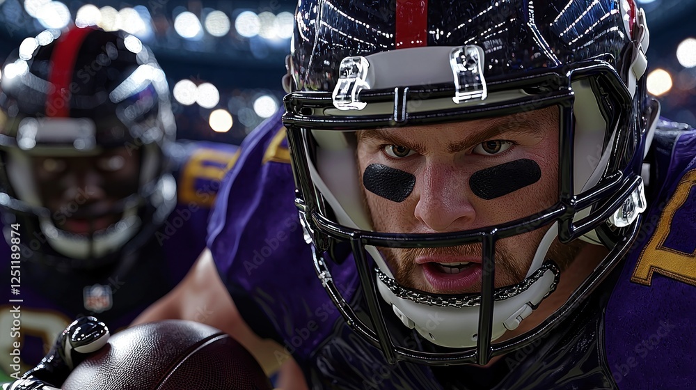 Focused Football Player, Stadium Night Game Focused Football Player, Stadium Night Game