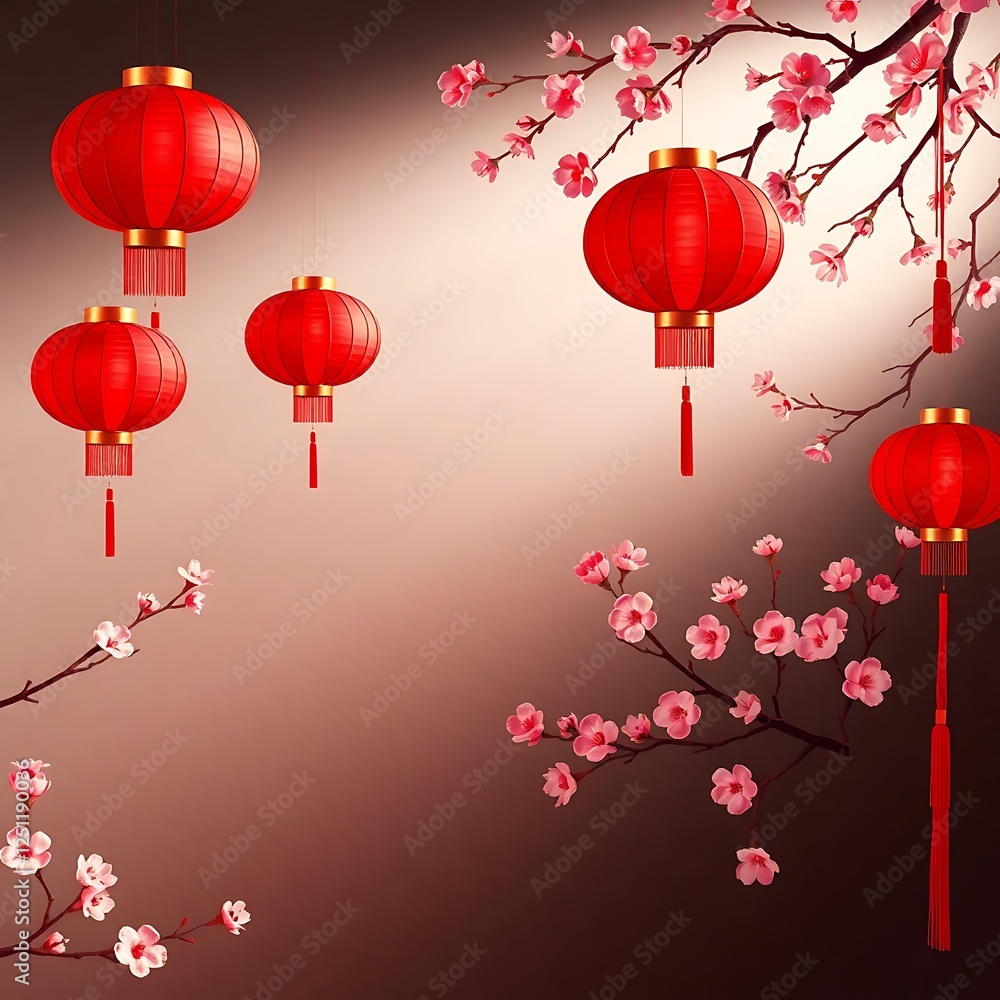 Obraz premium Red lanterns and cherry blossoms. (5)