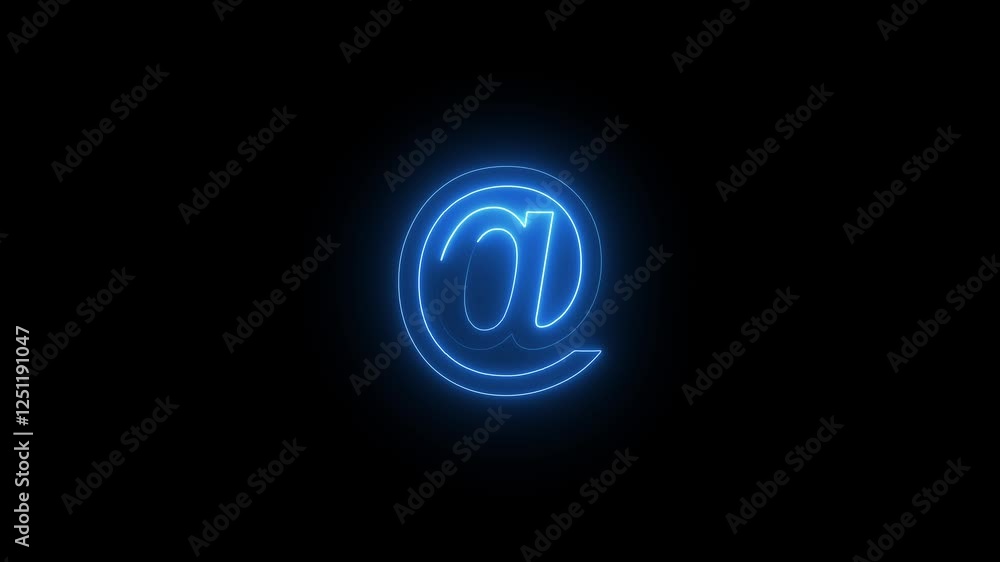 Neon sign, At-sign internet technology symbol with waves in black background. E-mail at neon symbol Neon sign, At-sign internet technology symbol with waves in black background. E-mail at neon symbol