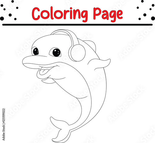 Cute Dolphin coloring page. Sea animal coloring book page