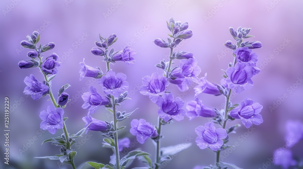 Naklejka premium Purple flowers blooming in a garden at sunset with soft background
