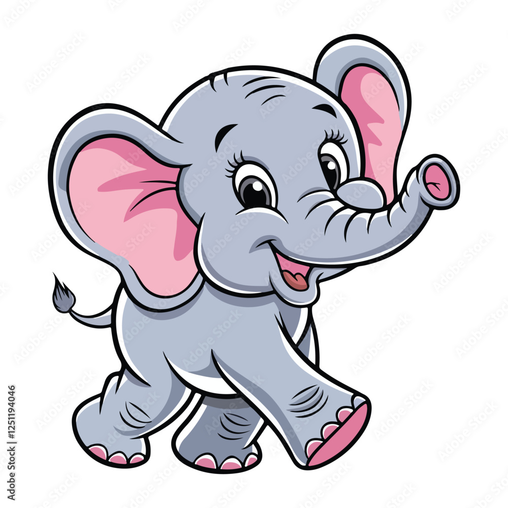 Naklejka premium A cheerful baby elephant with big ears and a friendly smile is playing joyfully