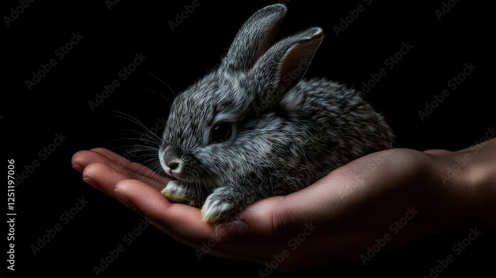 Naklejka premium rabbit in hand black background