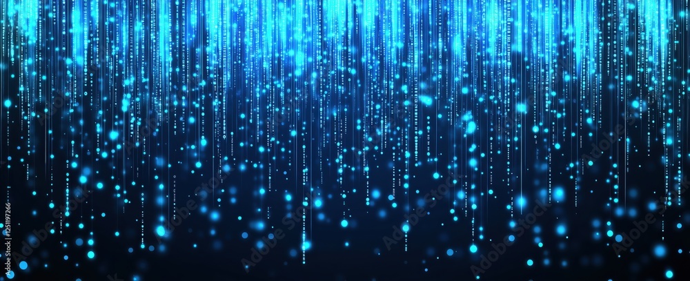 Futuristic blue digital background featuring glowing binary code and pixel dots for tech and marketing innovation. Futuristic blue digital background featuring glowing binary code and pixel dots for tech and marketing innovation.