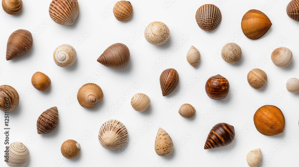 Assortment Of Seashells On White Background Assortment Of Seashells On White Background