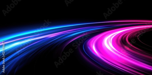 Modern neon blue and pink abstract background with glowing light streaks for banners and design.