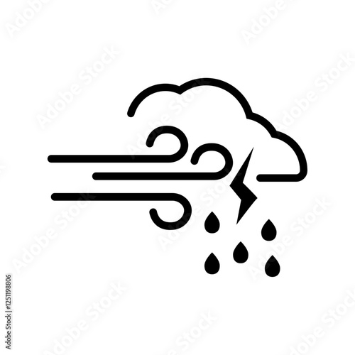 Thunderstorm weather icon, Cloud with lightning and heavy rain