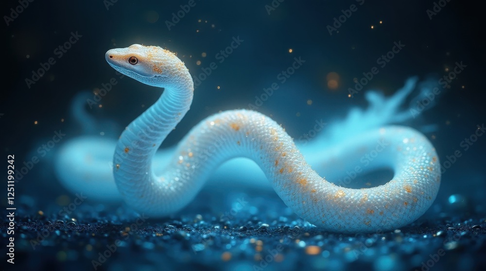 Luminescent White Snake with Golden Flecks