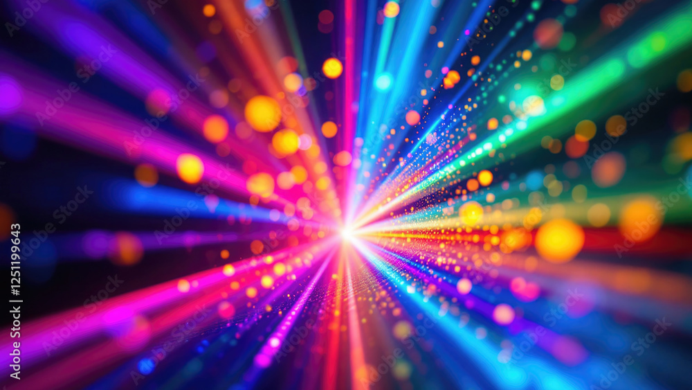 Fototapeta premium Vibrant multicolored light burst with dynamic radiant energy beams