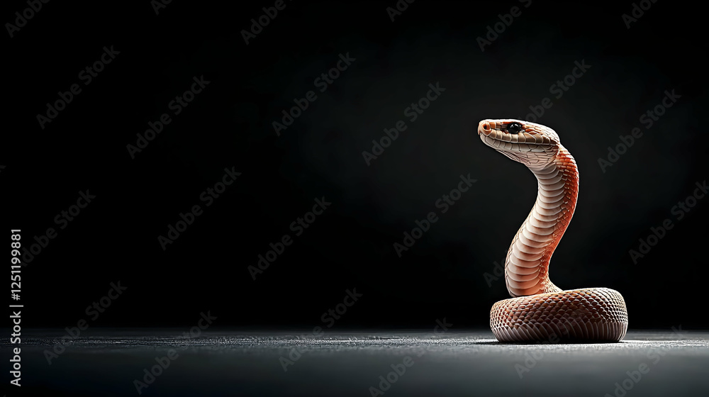 Fototapeta premium Red Snake Coiled on Dark Background