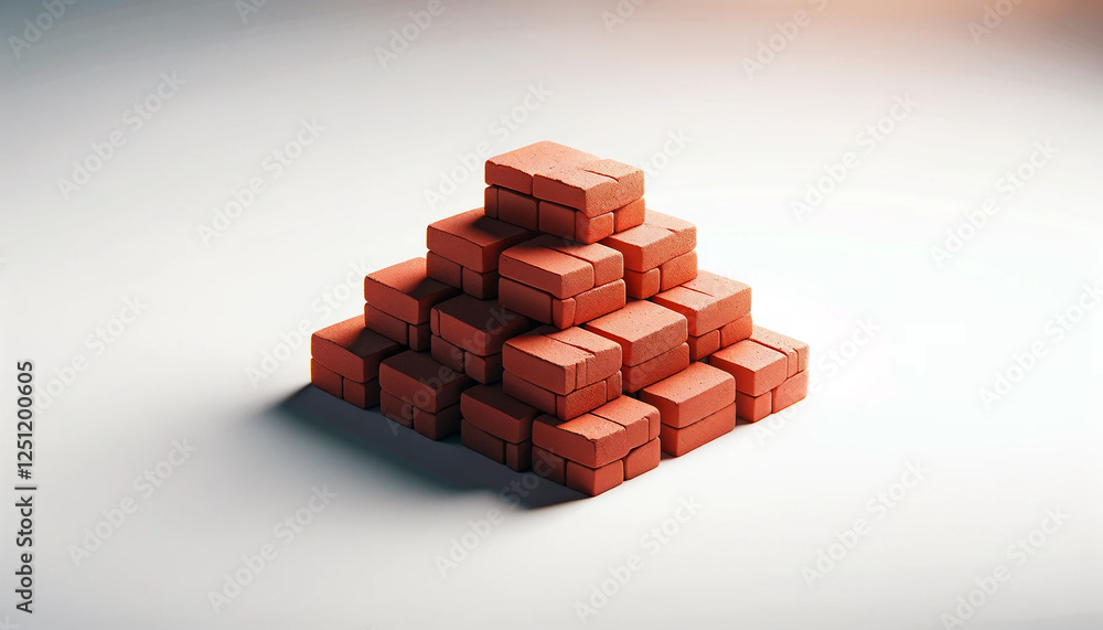 A pile of red bricks on a white background. A pile of red bricks on a white background.