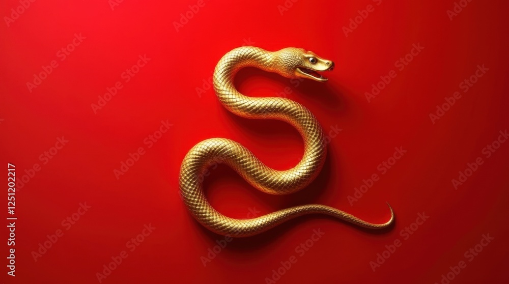 Majestic Golden Snake Coiled Elegantly on Red Majestic Golden Snake Coiled Elegantly on Red