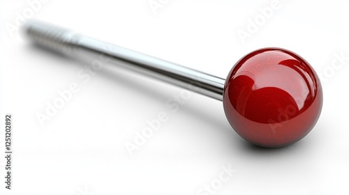 Metallic rod with red sphere, 3D rendering, isolated on white background, for industrial or design use photo