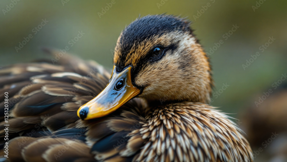 Close-up of a mallard duck with vivid feathers and intense gaze Close-up of a mallard duck with vivid feathers and intense gaze