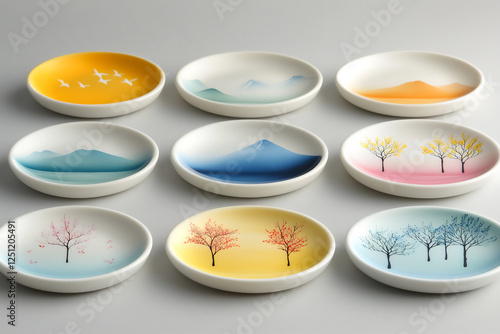 P A collection of Kutani ware ceramic plates photo