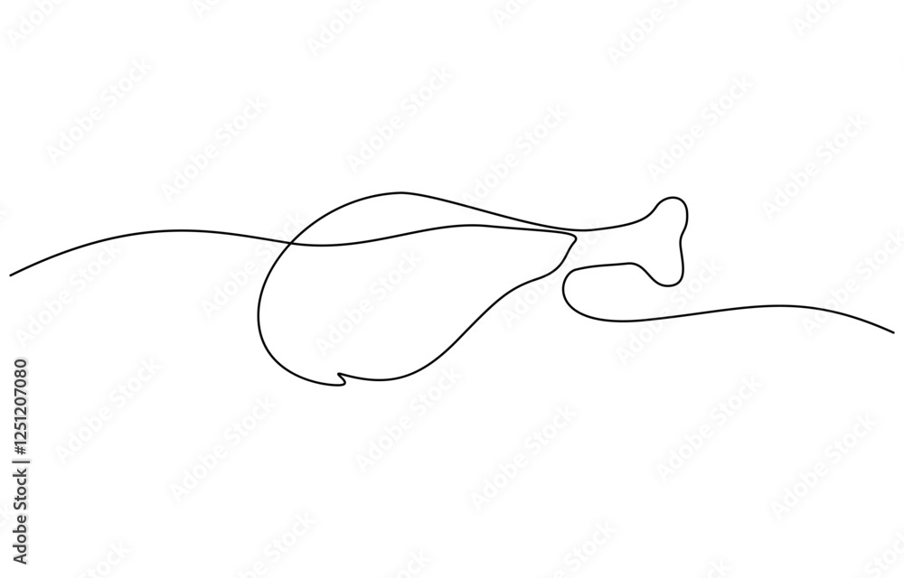 Single continuous line of fried chicken. Fried chicken in one line style, Continuous line drawing of Chicken leg with bone vector illustration. Single continuous line of fried chicken. Fried chicken in one line style, Continuous line drawing of Chicken leg with bone vector illustration.