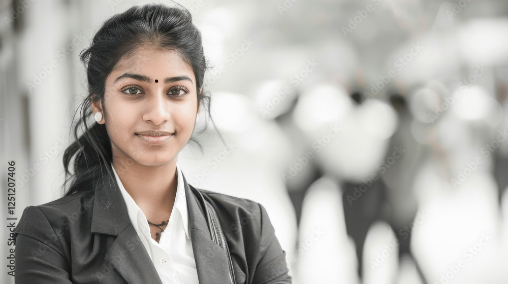 young indian woman standing at office young indian woman standing at office
