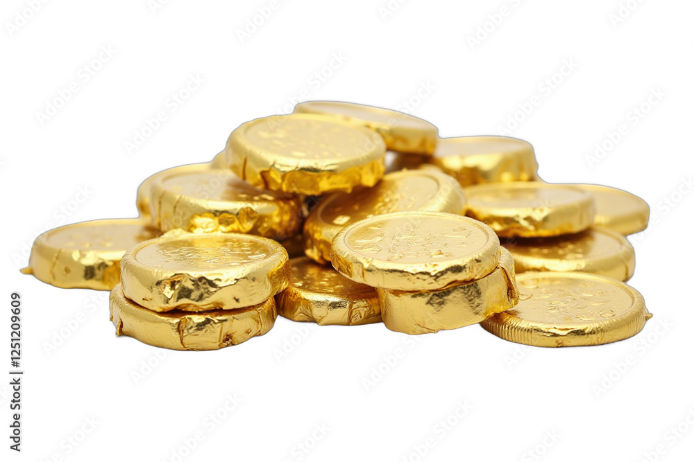 St. Patrick’s Day Concept: A close-up of golden chocolate coins wrapped in shiny foil.
St. Patrick’s Day Concept: A close-up of golden chocolate coins wrapped in shiny foil.