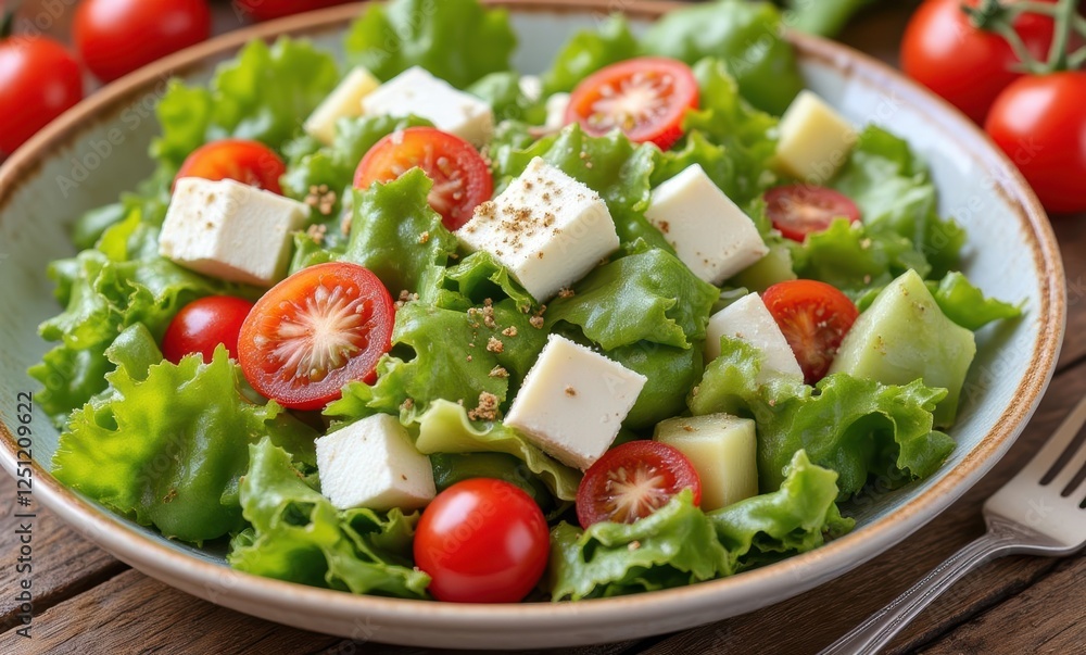 Fresh green salad with tomatoes and cheese Fresh green salad with tomatoes and cheese