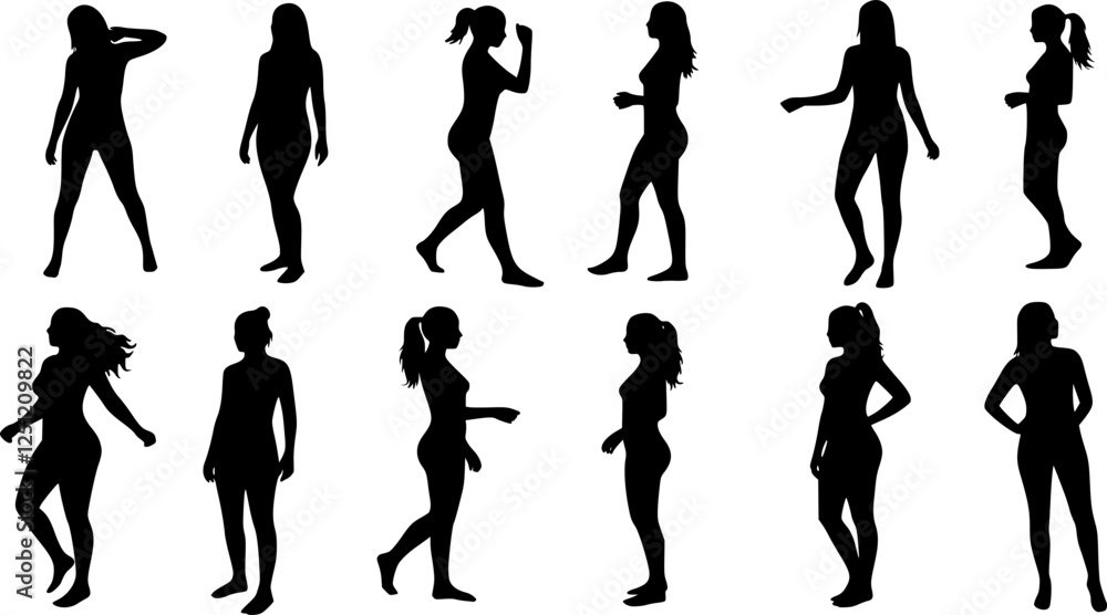 a sign of several female silhouettes in profile. vector on isolated background. turn. number. diversity young women for poster or text a sign of several female silhouettes in profile. vector on isolated background. turn. number. diversity young women for poster or text