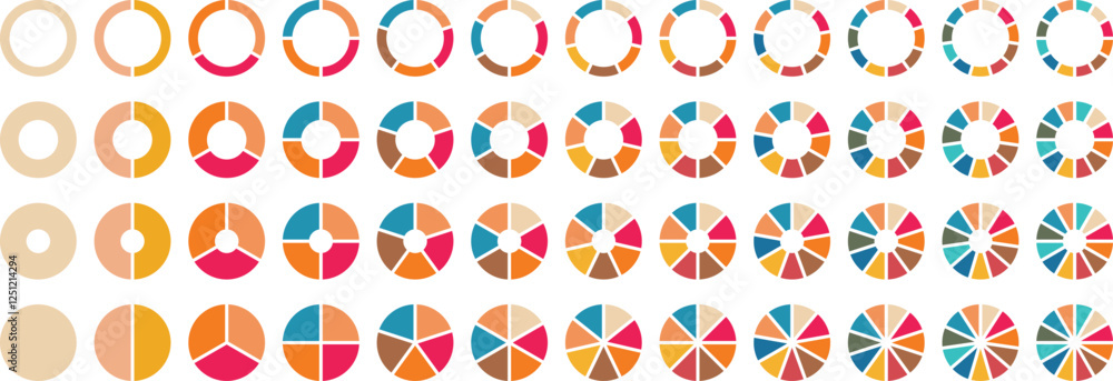 Pie chart set. Circle pie chart diagram. 1,2,3,4,5,6,7,8,9,10, sections or steps. Flat process cycle. Circle icons for infographic. Colorful diagram collection with. Pie chart set. Circle pie chart diagram. 1,2,3,4,5,6,7,8,9,10, sections or steps. Flat process cycle. Circle icons for infographic. Colorful diagram collection with.